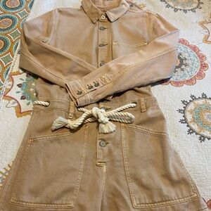 NWT Free People Natural Out in the Thunder Utility Romper Size S 100% Cotton